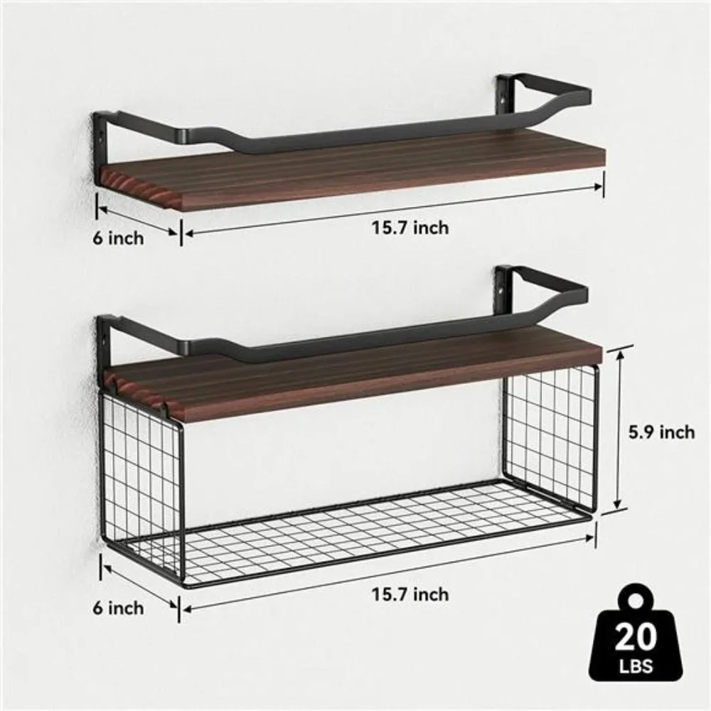 Floating Shelves with Wire Storage Basket Bathroom Shelves Over Toilet